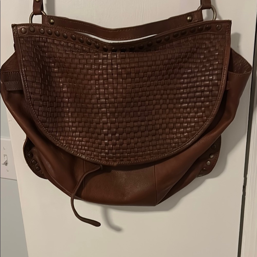 Rehard Brown Woven Leather Shoulder Bag with Slouchy Silhouette